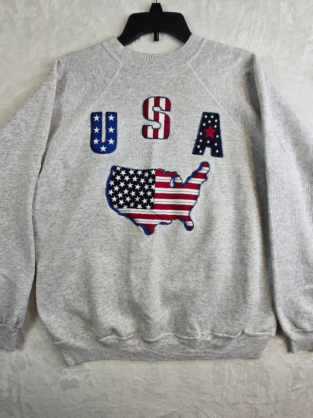 Womens Large Crew Neck Graphic Sweater U.S.A Map Hanes Activewear